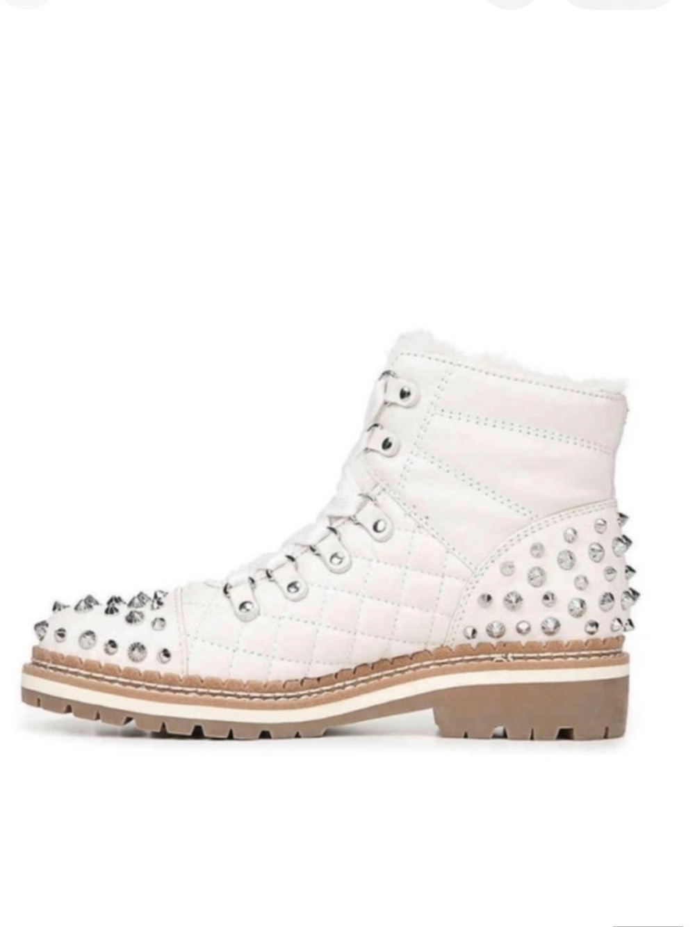 Sam Edelman Bren White Studded Quilted Lace-Up Ankle Boots NEW 7